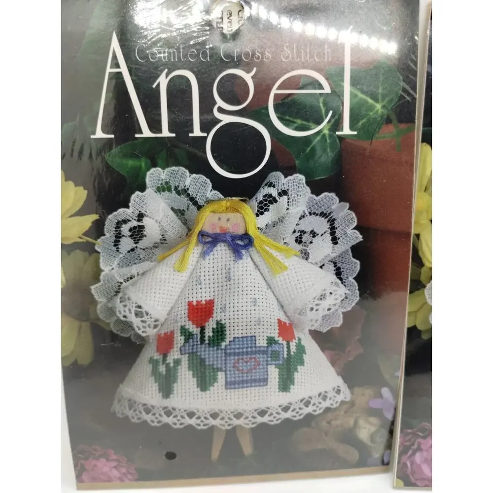 Lot of 2 Counted Cross Stitch Kit Angel 2215 Surprise Shower and 2221 Violets